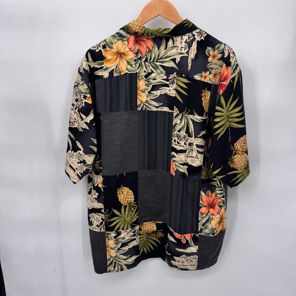 Tommy Bahama Button Front Tropical Shirt Medium Black Gray Silk Floral Print - Picture 6 of 7